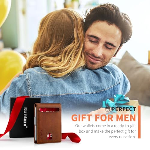 RUNBOX Money Clip Wallets for Men,Slim Leather Mens Bifold Wallet,RFID Blocking Front Pocket Wallet,Thin Credit Card Holder with Gift Box