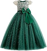 IDOPIP Flower Girl Sequin Lace Dresses for Wedding First Communion Dress Kids Princess Pageant Fo...
