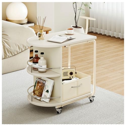 RENEESME Sofa Sofa Side Table Cream Wind Simple Modern Bedside Sideboard Removable Coffee Table Living Room Cart Home Table Sofas for Living Room