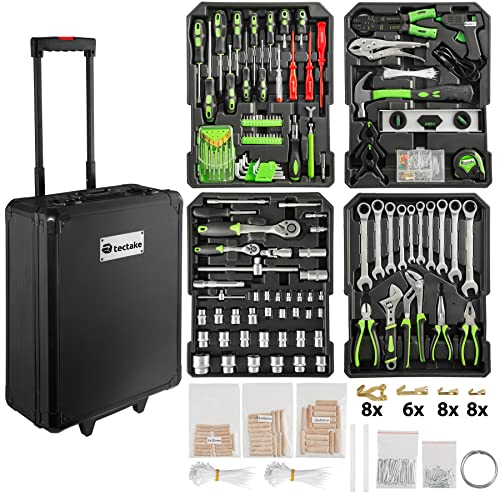 TecTake 402718 Valise à outils trolley 899 pièces boite à tire en aluminium | Poignée télescopique | Coins renforcés en acier