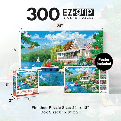 Image of MasterPieces Memory Lane Lakeside Memories Cabin Lake Large EZ Grip Jigsaw Puzzle by Alan Giana, 300-Piece