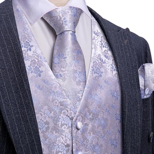 Image of Barry.Wang Men's Suit Vest Tie Bowtie Set Formal Silk Paisley Waistcoat Hanky Cufflinks Lapel Pin Set Wedding Party 7PCS