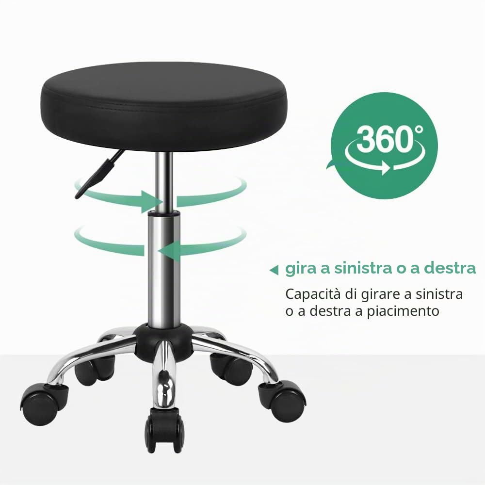 FURWOO Sgabello multiuso rotondo con ruote per spa regolabile sgabello da disegno (nero)