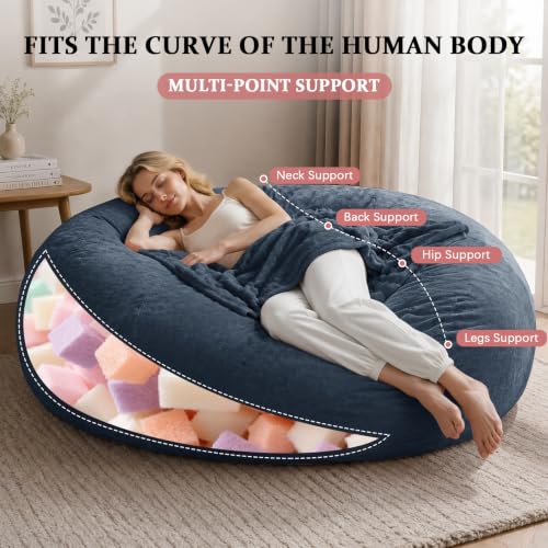 Image of Oversized Bean Bag Chairs for Adults,6FT,Bean Bag Chair with Filler Included,Memory Foam Chair,Removable and Washable Flannel Cover, Suitable for Reading Chairs in Living Room (Blue, 6 Foot)