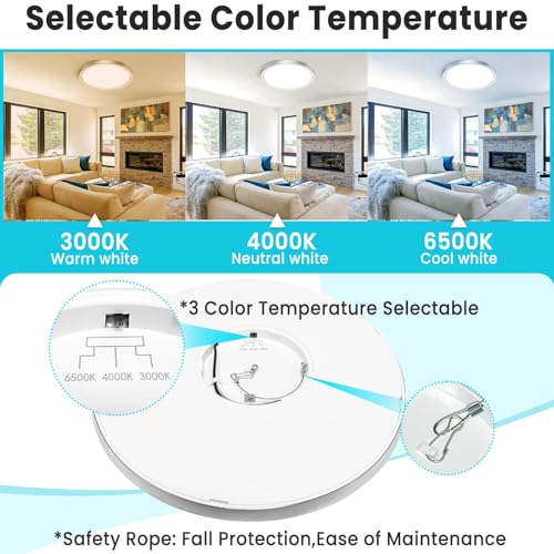 Image of libtit 12 inch Flush Mount LED Ceiling Light Fixture, 3000K 4000K 6500K Adjustable, 28W 3200lm Brushed Nickel Satin Round Lighting Fixtures for Bathroom Shower Hallway Kitchen