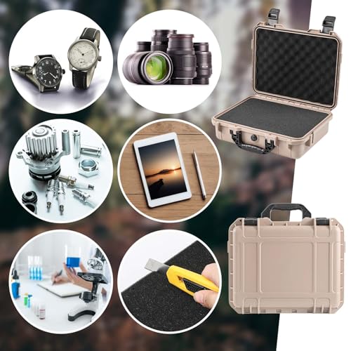 Image of Relaxweex 1 Pcs Waterproof Hard Case with DIY Customizable Foam Insert Portable Protective Case with Knife for Camera Drones Equipments Tools Test Instruments(Tan,16.3 x 12.4 x 6.5 Inch)