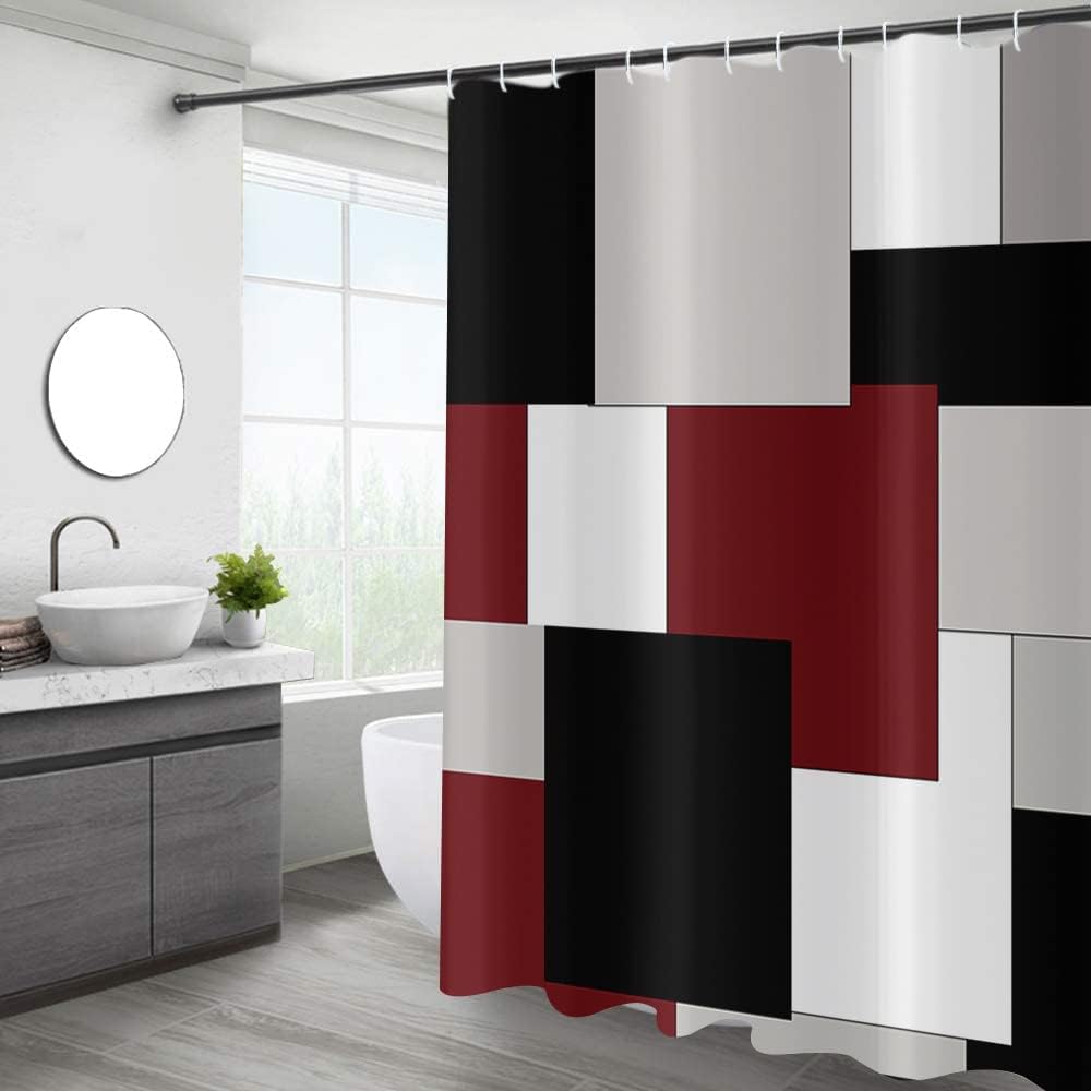 Burgundy Grey Geometric Shower Curtain