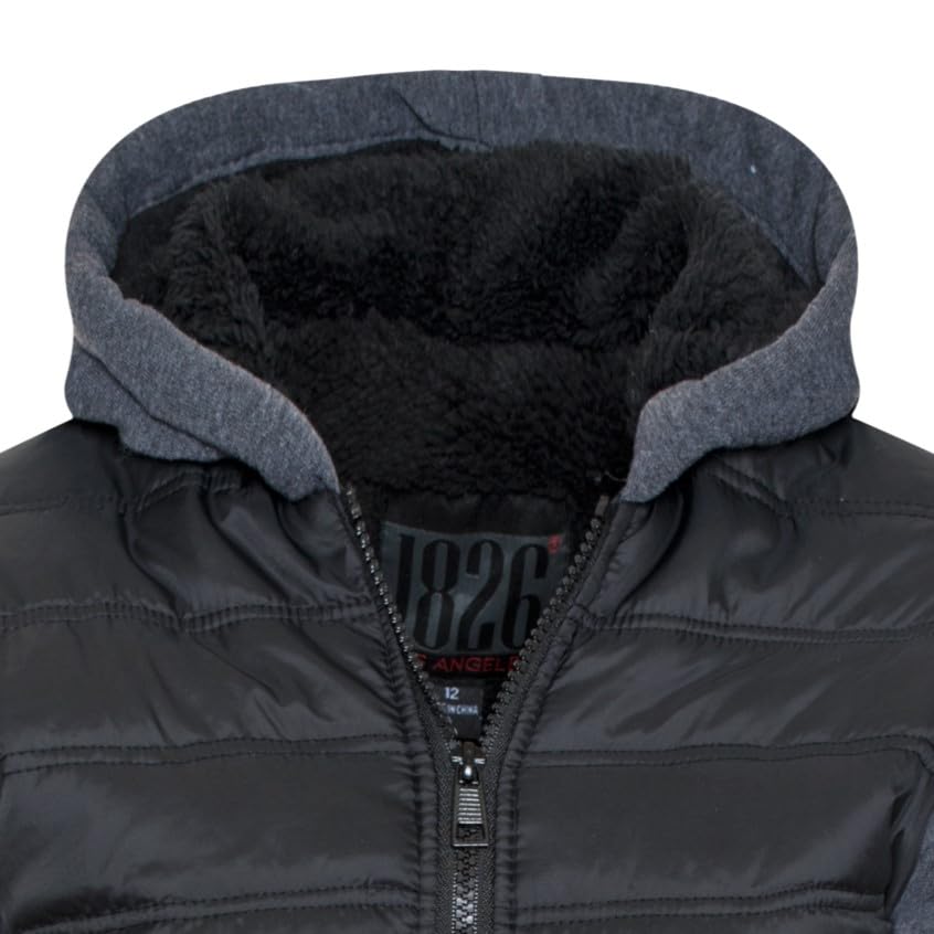 1826 Boys' Full-Zip Fleece Varsity Jacket with Fleece Sleeves, Hooded and Sherpa Lining2