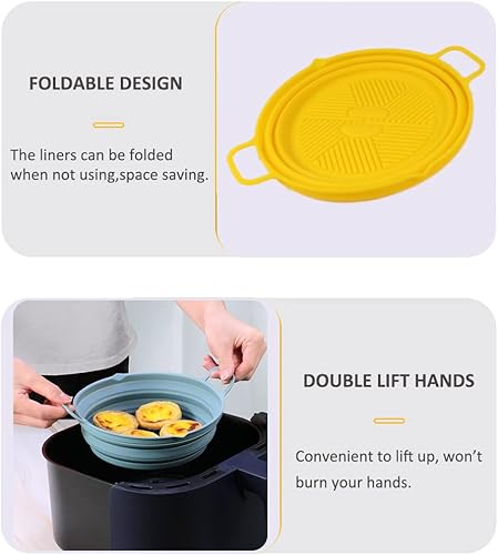 Miniatura 4 de Suntchen Paquete de 2 forros de silicona para freidora de aire plegables reutilizables de 75 pulgadas para cesta de freidora de aire de 3 a 5