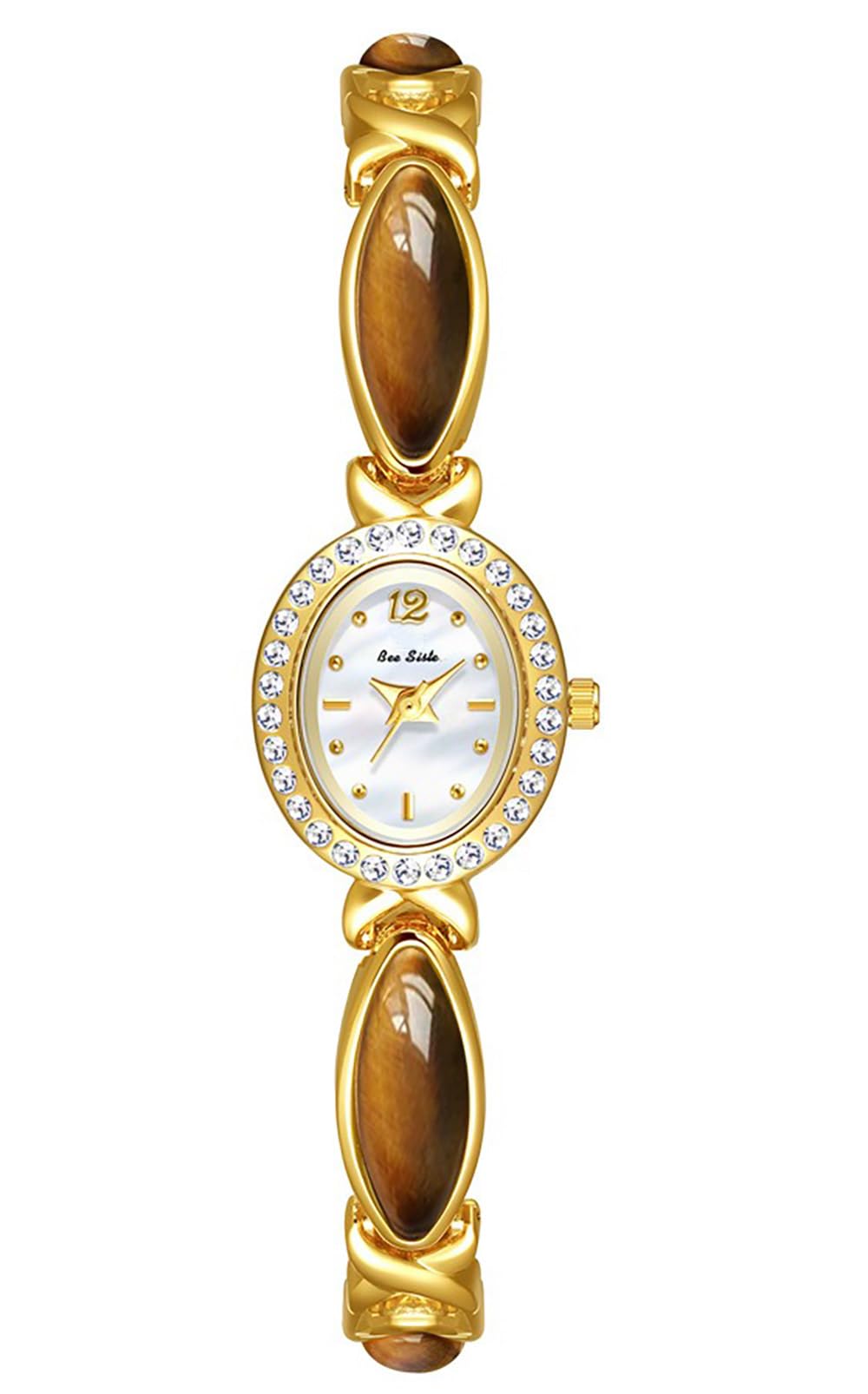 LOREO Elegant Women’s Gold Bracelet Watch Vintage Oval Dial, Waterproof Quartz Movement, Small Face Dress Watch for Ladies (Brown/White)
