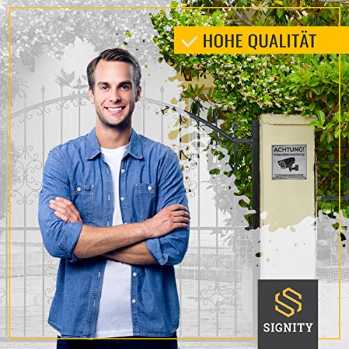 SIGNITY Schild Videoüberwachung (15x15cm klein) inkl. DSGVO Hinweis - Warnschild Kamera Überwachung - ideal zur Kamera Attrappe - Aluminium Schild - Achtung Videoüberwachung für Privatgrundstück - Image 8