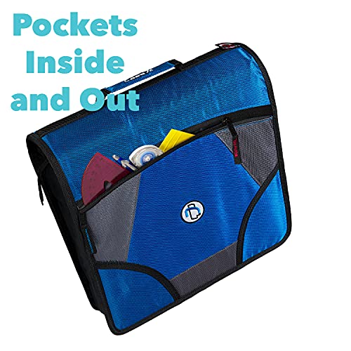 Image of Case-it King Sized Zip Tab 4-Inch D-Ring Zipper Binder with 5-Tab File Folder, Blue, D-186-BLU