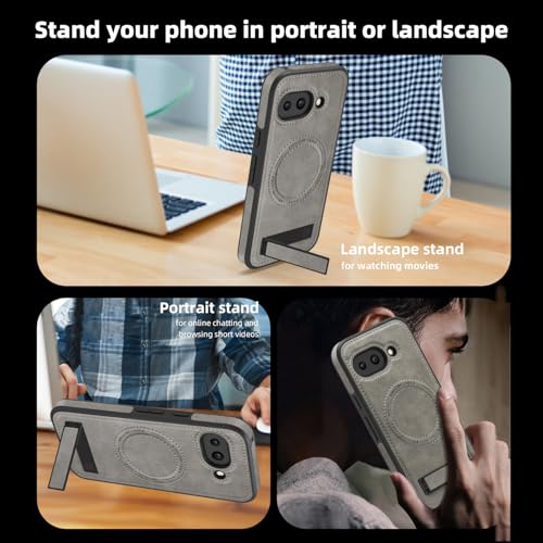 Image of Lunivop for Google Pixel 9a Case Leather [Compatible with Magsafe Wireless Charging] Magnetic Cover Stand Funda para Google Pixel 9a 6.3 '' 5G 2025 Rugged Best Phone Cases Gray