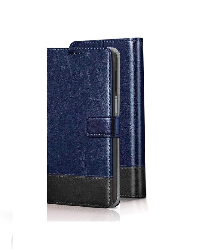 Image of Perkie Handmade Zorro Series Faux Leather Wallet Flip Case Kick Stand Magnetic Closure Flip Cover for Motorola Moto G54 5G (Blue with Black)