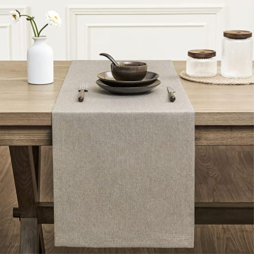 Zeemart Basic Linen Style Table Runner, 14 X 108 Inch Stone Chambray, Rustic Farmhouse Neutral Table Runners 108 Inches Long, Everyday Polyester Table Runner - Machine Washable & Easy Care #TOP1