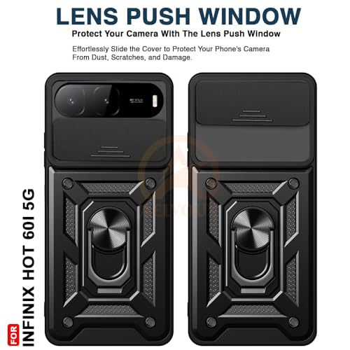 Image of Armor Bumper Back Cover Case for infinix hot 60i Rotating Camera Cover, Ring Holder & Kickstand | Heavy Duty & 360 Degree Protection infinix hot 60i Back Cover (Black)
