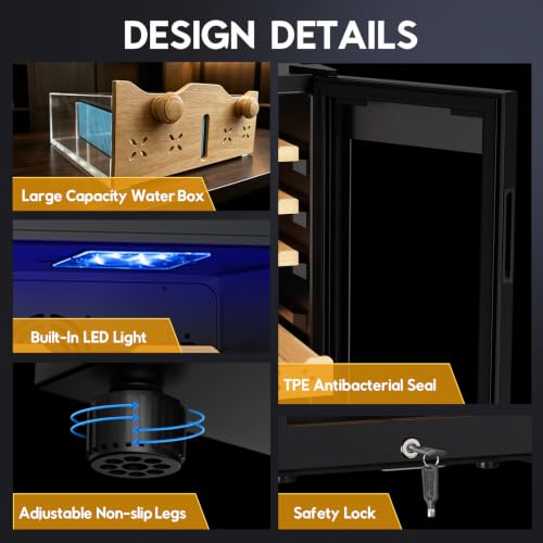 Image of Tylza Humidor Cabinet 83L, Temp & Humidity Control Electric Humidors, 600 Counts, Silent Compressor, Digital Hygrometer, Safety Lock, Humidors with Spanish Cedar Wood Drawer & Shelves, Gifts for Men