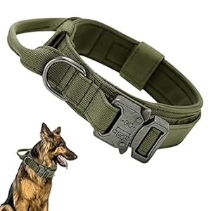 Ledeak Collares Tácticos para Perros, Ajustable Collar de Nailon con Hebilla de Metal, Antidesgaste Tácticos al Aire Libre Collares con Mango de Control para Perros de Tamaño(XL, Verde Militar)