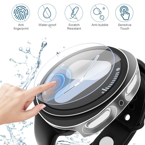 TSOGIA 2 Pack Case with Screen Protector for Samsung Galaxy Watch 9/8 44mm, Screen Protector Case, Hard PC Bumper + HD Anti-Fog Tempered Glass Protective Film, Overall Protective Cover, Clear - image 4