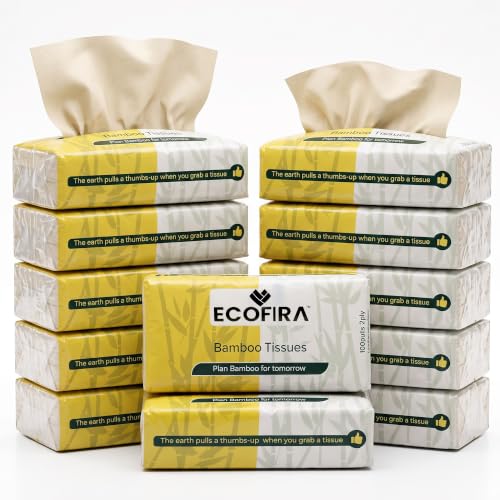 Image of Bamboo Facial Tissues 100 Pulls (Pack of 12) | 1200 Pulls 2-Ply | Unbleached Tissue Paper | Super Soft, Strong & Highly Absorbent | 100% Natural & Eco Friendly Tissue Napkins