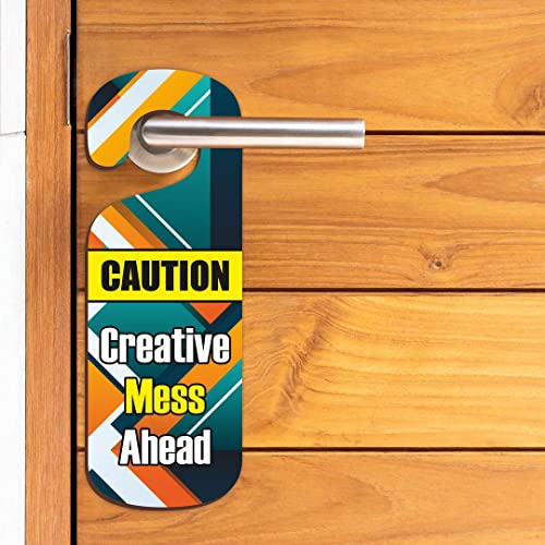 Image of CVANU Creative Mess Ahead (Caution) Wooden Door Sign Hanger Size(24cm x 8.5cm) cv81