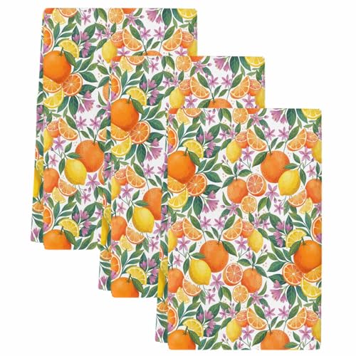 Qiaullityot Orange Lemons Kitchen Towels Set of 3, Microfiber Dish