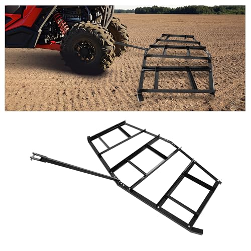 ECOTRIC 84 in Width Drag Harrow Heavy Duty Compatible with ATV UTV and Garden Tractor Tow Behind Landscape Drag Driveway Grader with Adjustable Pin-Style Hitch Steel Powder Coated Black