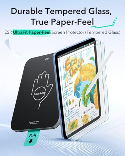 Image of ESR 2 Pack Paper-Feel Screen Protector for iPad A16 11 /10th Generation | 2025 /2022, 9H Matte Writing Tempered Glass Screen Guard with Ultra Fit Tray, Write and Draw Like on Paper, Anti-Glare