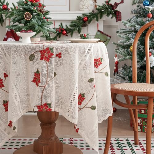 Nappe brodée en polyester lavable et anti-rayures pour table de fête