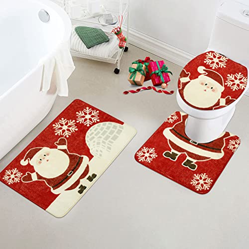 Uphome Weihnachts-Badezimmerteppich-Set, 3-teilig, niedliche Weihnachtsmann, Schneeflocken, Badematte und WC-Deckelbezug, Set, ultraweich, rutschfest, maschinenwaschbar, Urlaubsdekoration, Rot – Bild 8