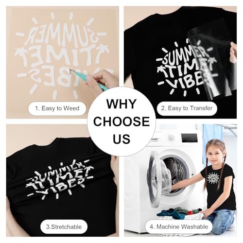 Image of HTVRONT HTV Heat Transfer Vinyl Bundle: 5 White HTV Vinyl and 4 Black Heat Transfer Vinyl Sheets, 12 inchx12 inch PU Iron on Plus 1 PTFE Sheet Easy to Cut & Weed for Heat Design