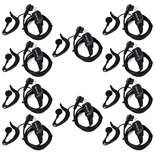 Retevis Earhook Walkie Talkie earpiece with Mic 2 Pin, Volume Adjustable Headset, Compatible with Motorola CP185 CP200 CP200d RDU4100 CLS1110 Walkie Talkies, G Shape Two Way Radio Headset(10 Pack)