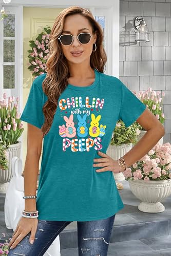 Image of LAZYCHILD Women Easter Teacher Shirts: Funny Treat All with Kindness T-Shirt Bunny Rabbit Tee Tops