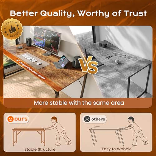 Image of PRAISUN 55 X 24 Inch Computer Desk with Deeper Desktop, Gaming Office Writing Work Desk for Home Office, Study, Bedroom, Work from Home, Metal Frame, Rustic Brown