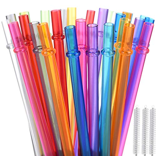 ALINK Lot de 32 pailles réutilisables en Plastique Rigide avec 3 pe Brosse de Nettoyage -Couleurs Arc-en-Ciel (5-6 couleurs) thumbnail