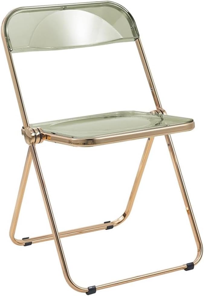 BOWERY HILL Acrylic Folding Chair, Gold Metal Frame, Amber Seat and Backrest, Foldable Space-Saving Design, 331 lbs Weight Capacity, 30 in Height, Durable Seating for Dining Room, Living Room, or