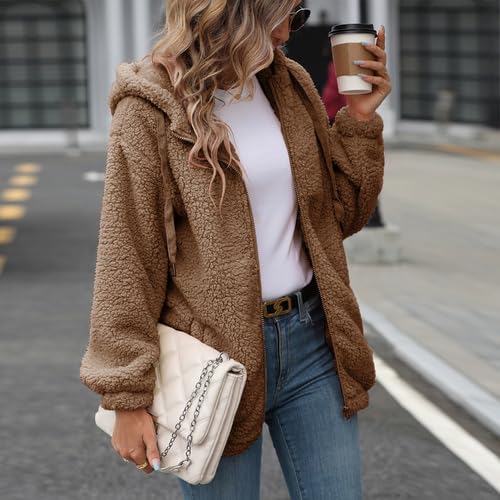 Womens Fleece Jacket Fall Winter Full Zip Sherpa Coat with Hood S-5XL3