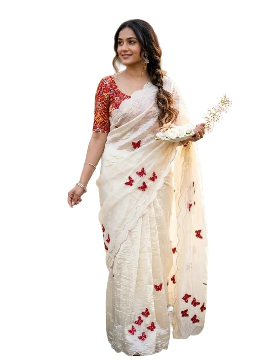 Womens Crush Silk Saree with Butterfly Patch Work Cutdana Handwork and Silk Printed Blouse Traditional Ethnic Wear-picture-18