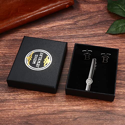 Ironbox Initial Cufflinks And Tie Clip Set For Men Personalized Black Cuff Links And Tie Bar Letter Alphabet A-Z Gift With Box For Father Husband Groommens #TOP1