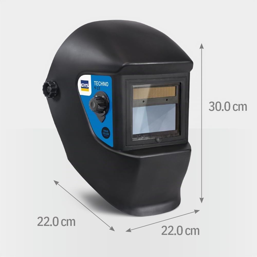 GYS, Masque de Soudage LCD TECHNO 9/13 True Color, Teinte 3/9>13, Champ de Vision 92x42mm, Assombrissement Auto 0,60ms, Classe Optique 1/1/1/2, pour MMA, TIG, MIG/MAG