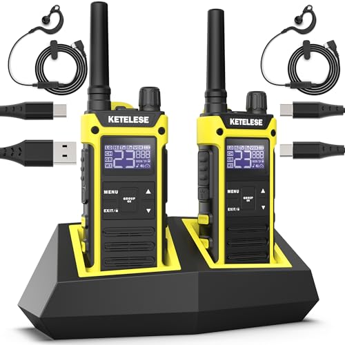 Image of KETELESE T3F IP67 Waterproof Walkie Talkies, FRS Two Way Radio with Earpiece, Triple Proof, Three Charging Options, USB /Type C Radio, NOAA, VOX (2 Pack), Black /Yellow