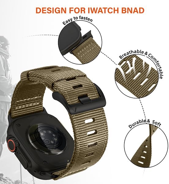 Nylon Watch Band for Apple Watch Ultra 3/2/1 Band 49mm 46mm 45mm 44mm 42mm(Series 1 2 3), Adjustable Breathable iWatch Straps for Apple Watch Ultra Bands for Men 11/10/9/8/7/6/SE/5/4/3/2/1 - Image 4