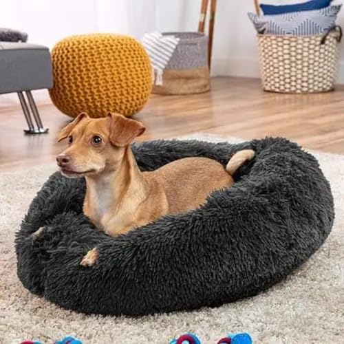 Image of ZEXSAZONE Round Donut Pet Bed for Cats and Puppies Dogs, Cozy and Plush, Raised Bedside Support, Both Sides Use Like 2 in One, Washable, Sizes for Small, Medium, and Large Pets. (Black, Medium)