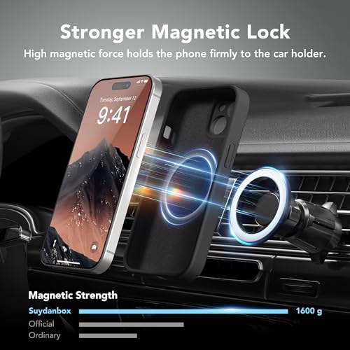 Image of Magnetic for iPhone 15 Plus Case, Compatible with MagSafe, [Full Camera Protection][Screen Protector] Silicone Shockproof Protective Phone Case for iPhone 15 Plus 6.7 inch, Black