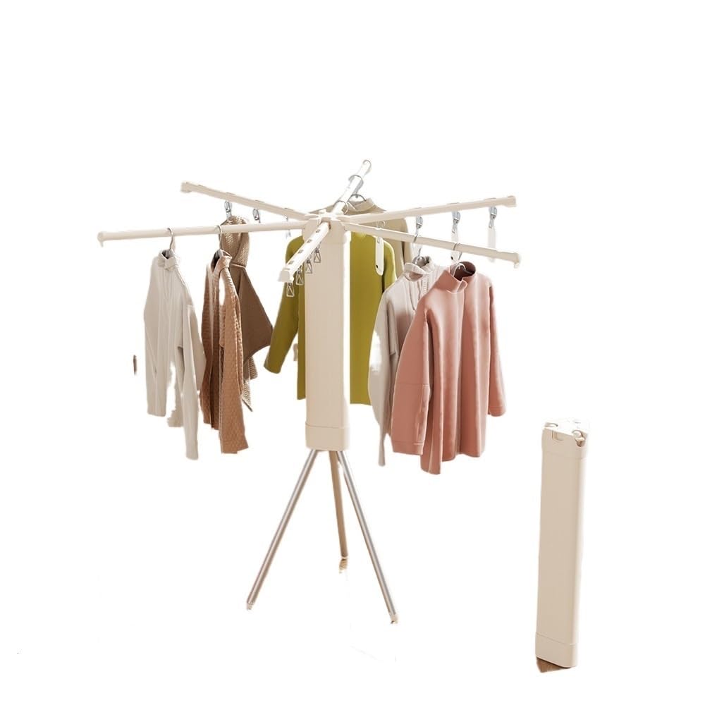YAOHY Tripod Clothes Drying Rack, Foldable Portable Clothing Rack with Clips, Compact, Multi-functional Clothes Garment Racks(6 strokes)