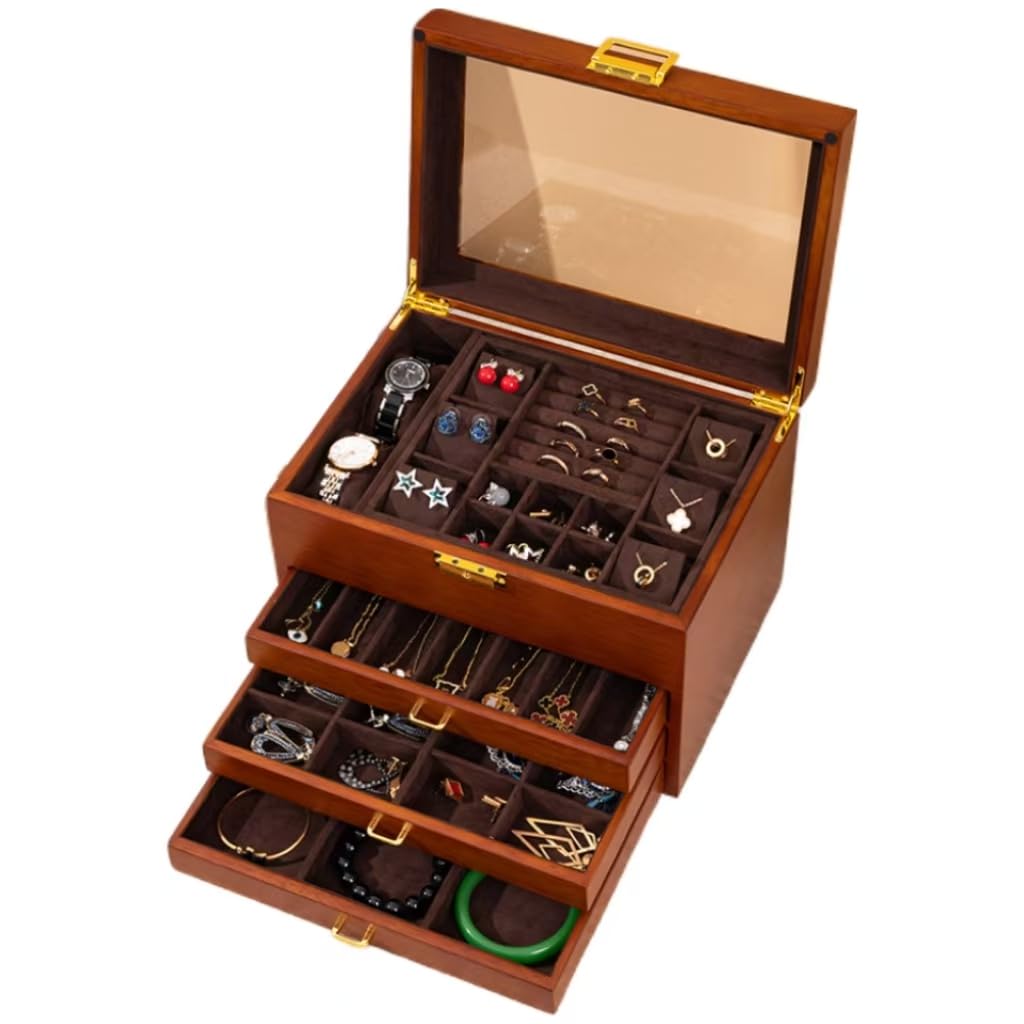 Boîte à bijoux Bescott à 5 niveaux, cadeau en bois vintage pour fête des mères