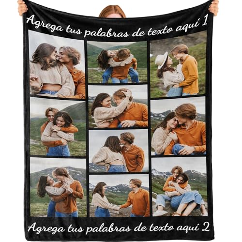Bemaystar Manta Personalizada con 10 Fotos y 2 Texto. Manta para Sofá y Cama. Regalo Original de Navidad, cumpleaños, Aniversarios, San Valentín, Papá, Mamá, Regalo para Parejas.