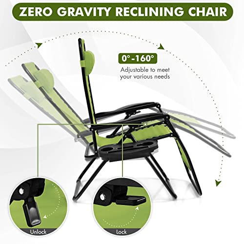 Image of Giantex 2 PCS Zero Gravity Chair, Outdoor Chaise Lounge with Cup Holder, Patio Folding Chairs Recliner for Yard Pool Lawn Balcony