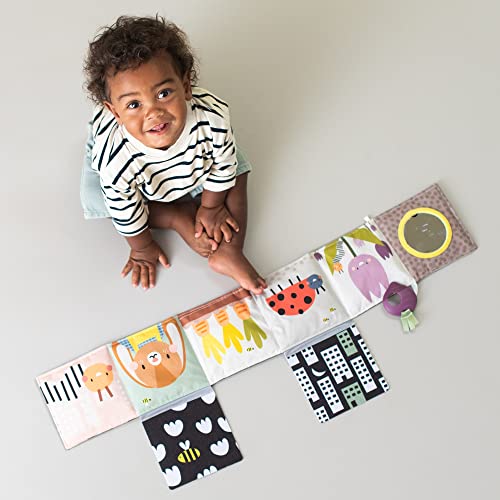 Image of Taf Toys Urban Garden Soft Cloth Newborn Book, Crinkle Baby Book. High Contrast Sensory Toys. Early Education Activity Toy. Infant Tummy Time Toys. Multi-Sensory Textures and a Baby-Safe Mirror
