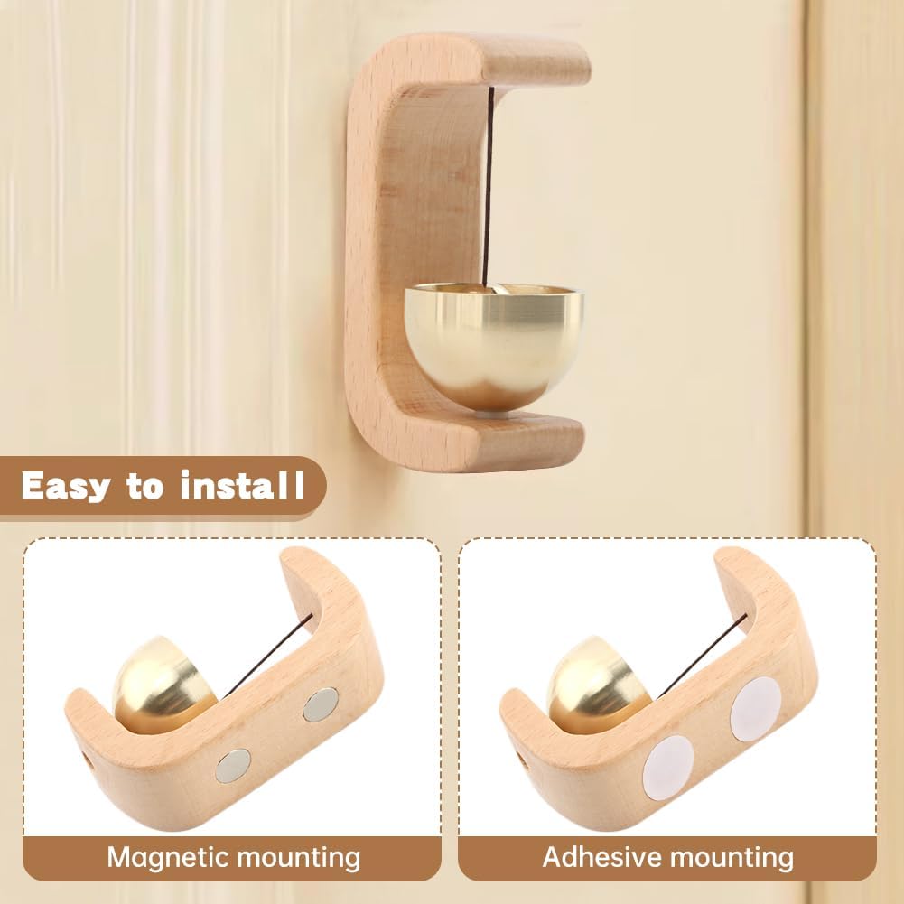 Magnetic Shopkeepers Bell for Door Wood Doorbell Hanging Wind Chime for Door Metal Bells for Entrance, Wall, Store, Wardrobe, Fridge, Office